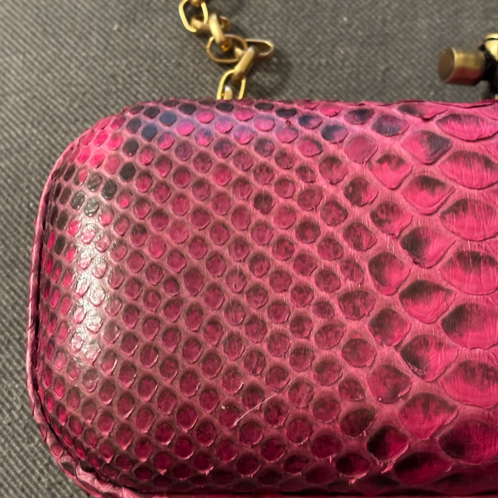 Fuchsia-Colored Python-Embossed Clutch With A Gol… - image 3